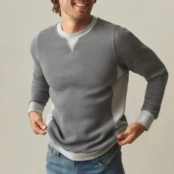 American Giant Colorblock Summit T-Shirt Mens XL Gray Waffle Knit Long Sleeve - Picture 1 of 6